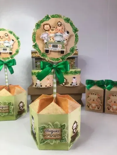 Centro De Mesa G Safari Baby Aquarelado - artesanato de Fina Essência Papelaria Personalizada