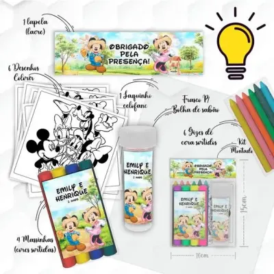 Kit Massinha + Giz + Bolha Mickey Fazendeiros Personalizado - artesanato de Mi Papelaria Criativa