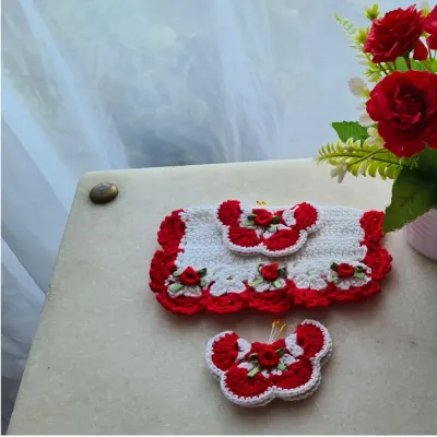 Puxador Fogão e Imã Geladeira Mini Borboleta Vermelho - artesanato de Mari Crochê feito com carinho!