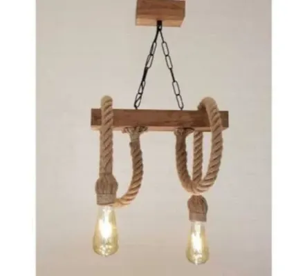 Luminária Rústica de Madeira e Pendente Sisal Dupla - artesanato de DASERRA ARTE EM MADEIRA