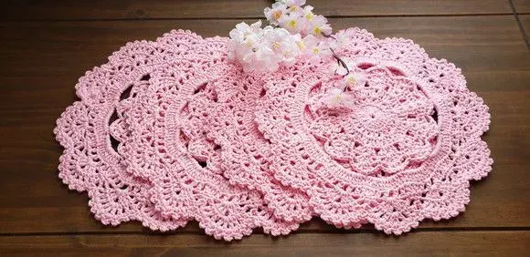 Jogo de 04 Toalhinhas em Crochê Rosa - artesanato de Mari Crochê feito com carinho!