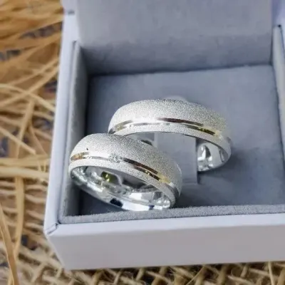 Par Alianças Prata 950 Namoro 6mm + Anel Compromisso - artesanato de TM JOIAS