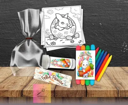 Kit Massinha + Giz + Bolha Pascoa Personalizado - artesanato de Artmanha Lembrancinhas