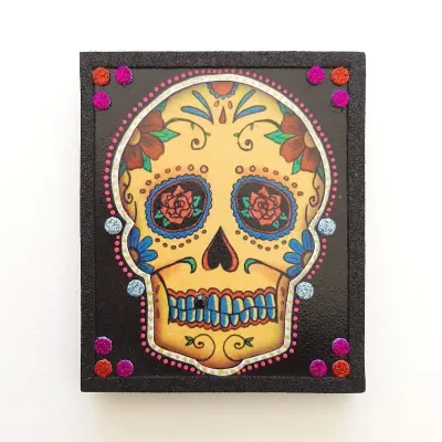 Quadro Caveira Mexicana 8 - artesanato de Estudio Bananeira