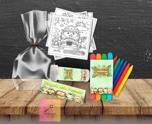 Kit Massinha + Giz + Bolha Safari Personalizado - artesanato de Artmanha Lembrancinhas