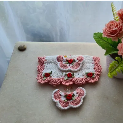 Puxador Fogão e Imã Geladeira Mini Borboleta Salmão - artesanato de Mari Crochê feito com carinho!