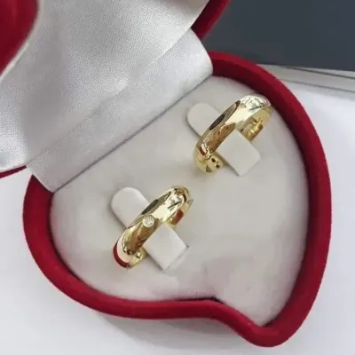 Alianças de Ouro 18k 4mm 4grs Casamento + Anel Solitário - artesanato de TM JOIAS