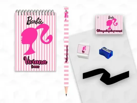 Bloquinho+ Borracha e Apontador Barbie Personalizada - artesanato de creativitybynina