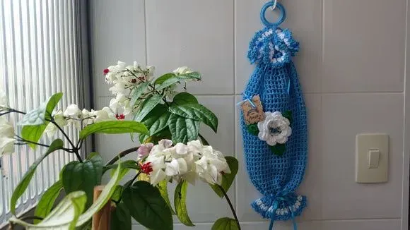 Puxa Saco em Crochê (Cancun Azul) - artesanato de Mari Crochê feito com carinho!