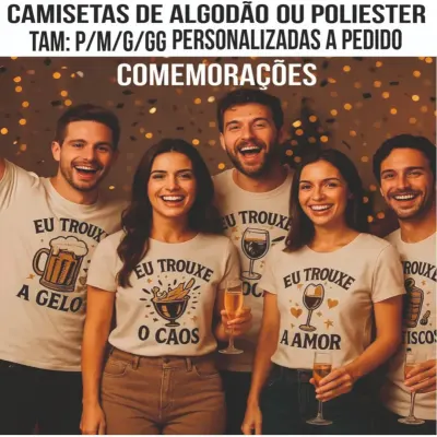 Camisetas Comemorativas de Algodão ou Poliéster todos tamanhos e cores - Personalizadas (Frente) a Pedido do Cliente - artesanato de Kharmo Arts Camisetas e Brindes Personalizados