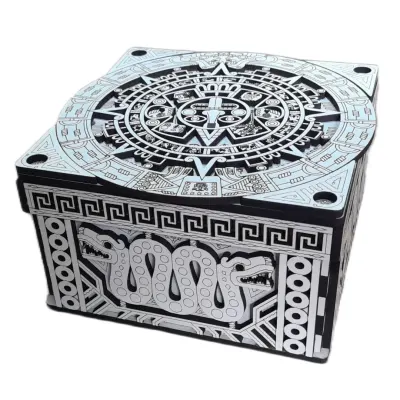 Caixa de Madeira MDF Com Gravação Asteca Artesanal 12x12x7cm - artesanato de Laszlo Madeira e Laser