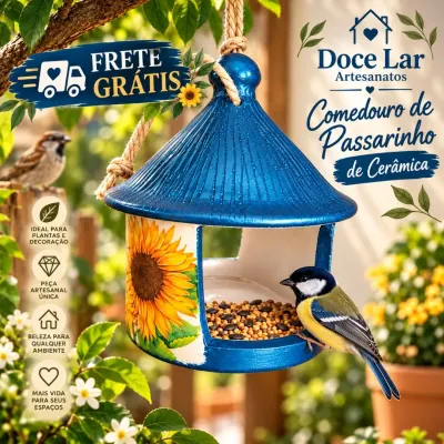 Comedouro De Pássaro De Cerâmica Artesanal - artesanato de Doce Lar Artesanatos