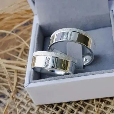 Par Alianças Prata 950 Namoro 8mm + Anel Compromisso - artesanato de TM JOIAS