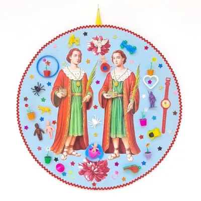 Quadro Cosme e Damião - artesanato de Estudio Bananeira