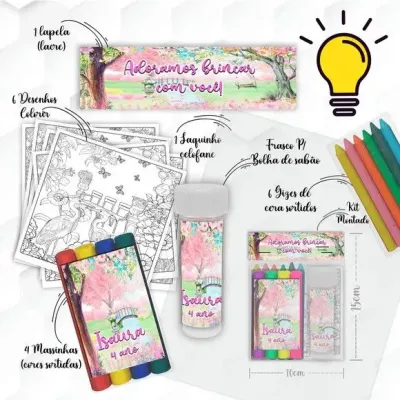 Kit Massinha + Giz + Bolha Jardim Encantado Personalizado - artesanato de Mi Papelaria Criativa