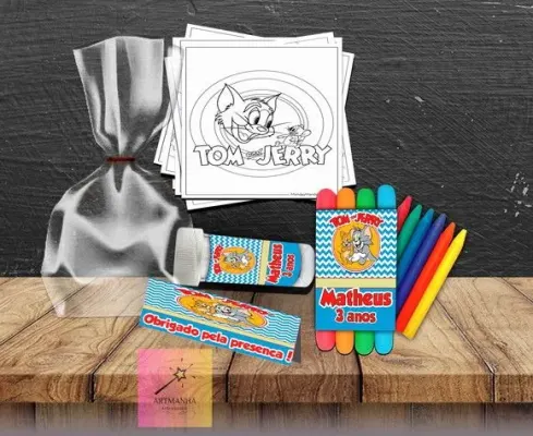 Kit Massinha + Giz + Bolha Tom e Jerry Personalizado - artesanato de Artmanha Lembrancinhas