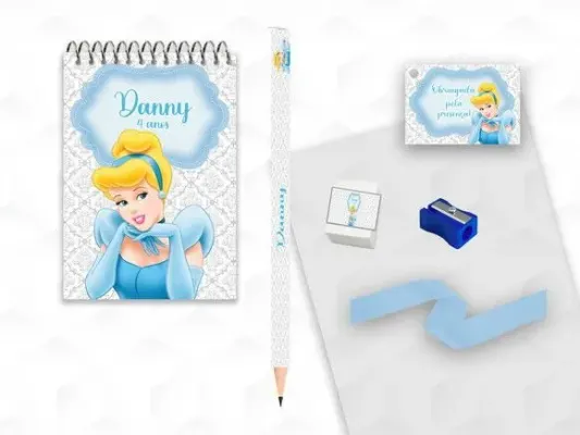 Bloquinho+ Borracha e Apontador Cinderela Personalizada - artesanato de creativitybynina