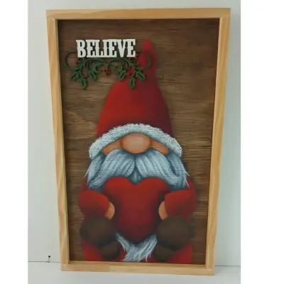 Quadro Natal Noel Nórdico Believe - Acredite - artesanato de Flor Seca Casa e Ambiente