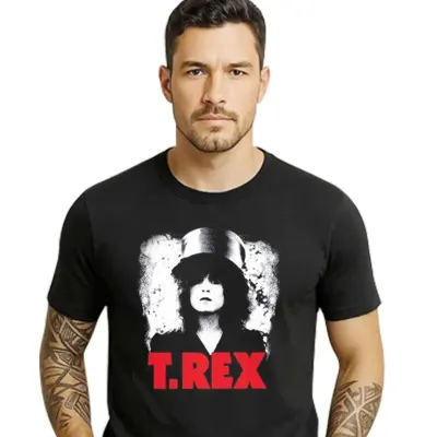 Camiseta  Marc Bolan T Rex, banda glan rock, clássico tamanhos unisex - artesanato de Lado B Rock Camisetas