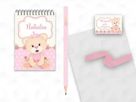 Bloquinho com Lápis Ursinha Princesa Personalizado - artesanato de creativitybynina