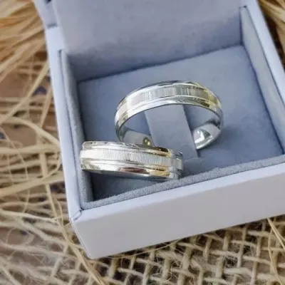 Par Alianças Prata 950 Namoro 6mm + Anel Compromisso - artesanato de TM JOIAS