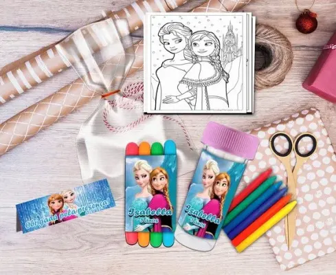 Kit Massinha + Giz + Bolha Frozen Personalizado - artesanato de Artmanha Lembrancinhas