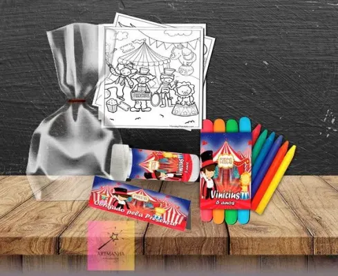 Kit Massinha + Giz + Bolha Circo Personalizado - artesanato de Artmanha Lembrancinhas