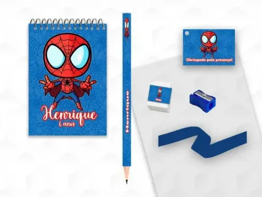 Bloquinho+ Borracha e Apontador Homem Aranha Personalizada - artesanato de creativitybynina
