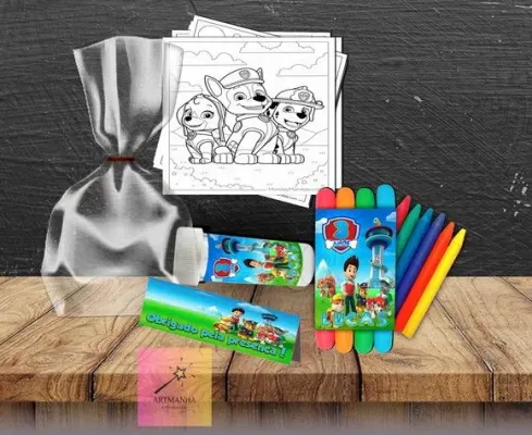 Kit Massinha + Giz + Bolha Patrulha Canina Personalizado - artesanato de Artmanha Lembrancinhas