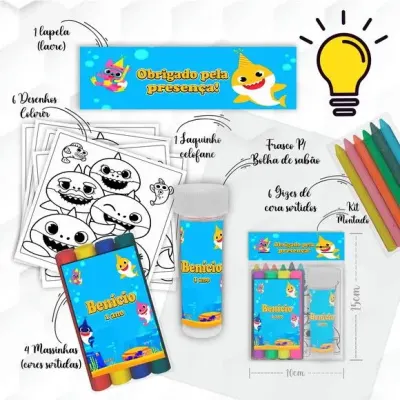 Kit Massinha + Giz + Bolha Baby Shark Personalizado - artesanato de Mi Papelaria Criativa