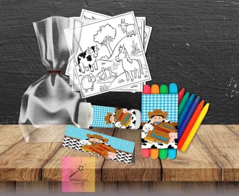Kit Massinha + Giz + Bolha Fazendinha Personalizado - artesanato de Artmanha Lembrancinhas