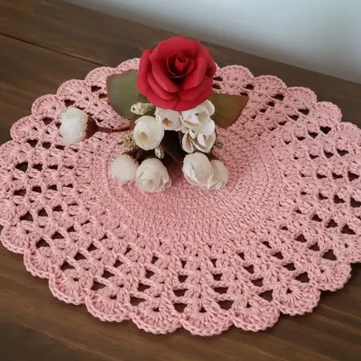 Sousplat em Crochê para Chá Salmão 04 peças - artesanato de Mari Crochê feito com carinho!