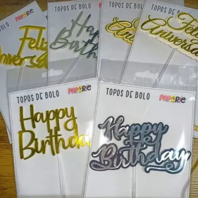 Topo de Bolo Happy Birthday Parabéns Feliz Aniversário - artesanato de PAPCRIE