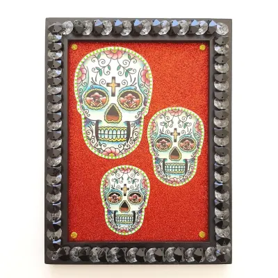 Quadro Caveiras Mexicanas 6 - artesanato de Estudio Bananeira