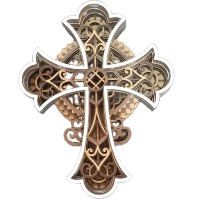 Cruz Decorativa Artesanal em MDF – Corte a Laser – 20 x 16 cm - artesanato de Laszlo Madeira e Laser