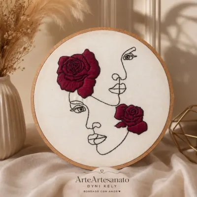 Quadro Bordado a mão / entre rosas e espinho - artesanato de DK Criativa Bordados Artesanais