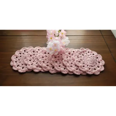 Descanso de Copos em Crochê Rosa Bebê (06 Unidades) - artesanato de Mari Crochê feito com carinho!