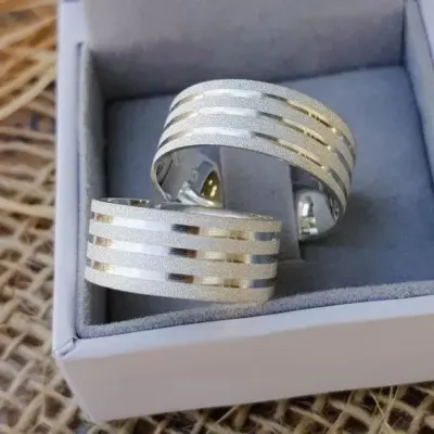 Par Alianças Prata 950 Namoro 8mm + Anel Compromisso - artesanato de TM JOIAS