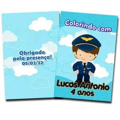 Lembrancinha Piloto de Avião Revista Colorir Aviador 14x10 - artesanato de PAPCRIE