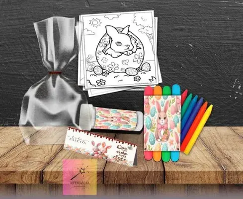 Kit Massinha + Giz + Bolha Pascoa Personalizado - artesanato de Artmanha Lembrancinhas
