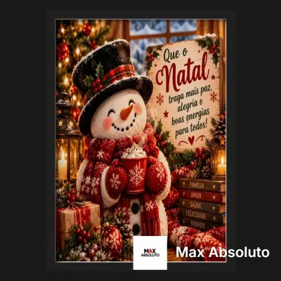 Quadro Boneco de Neve Natalino com Mensagem A3 - artesanato de Max Absoluto