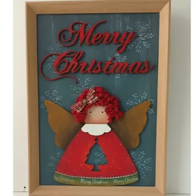 Quadro decorativo de Natal Anjo - Merry Christmas - artesanato de Flor Seca Casa e Ambiente