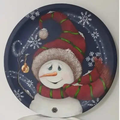 Prato decorativo MDF - boneco de Neve - Natal - artesanato de Flor Seca Casa e Ambiente