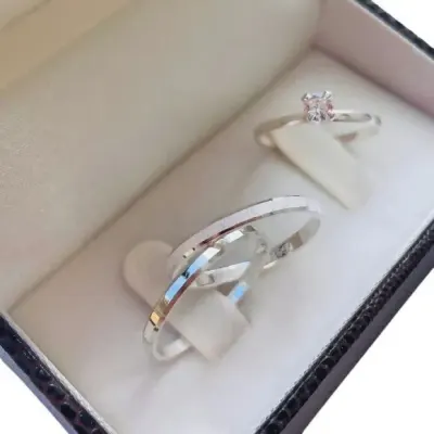 Par Alianças Prata 950 Namoro 2mm + Anel Compromisso - artesanato de TM JOIAS