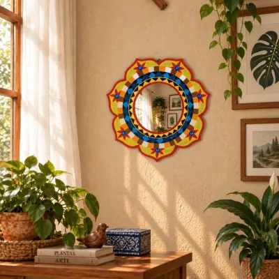 Espelho Mandala Mosaico - artesanato de Crismosaico & madeiras
