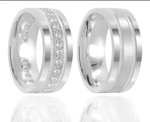 Par Alianças Prata 950 Namoro 8mm + Anel Compromisso - artesanato de TM JOIAS