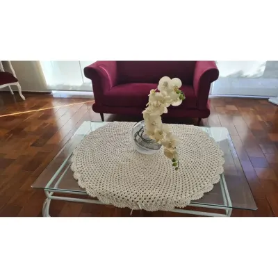 Toalha Redonda em Crochê 1 Metro Natural - artesanato de Mari Crochê feito com carinho!