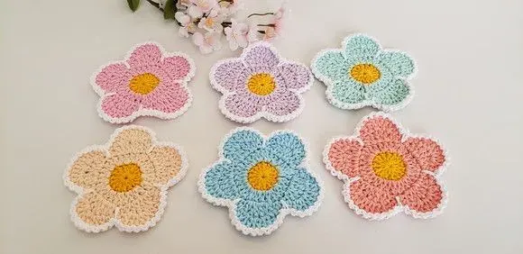 Descanso Copos em Crochê Motivo Flor (06 Unidades) - artesanato de Mari Crochê feito com carinho!