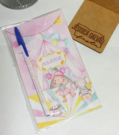 Cartão + Caneta Personalizada Circo Rosa Aquarela - artesanato de PAPCRIE