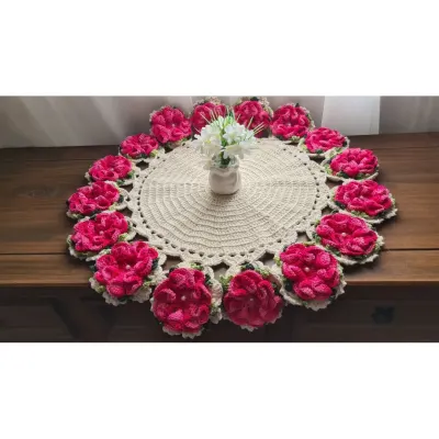 Centro de Mesa em Crochê Flores Mescla Pink - artesanato de Mari Crochê feito com carinho!